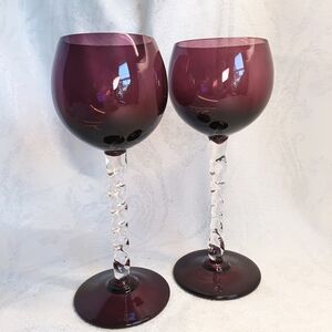 Set of 2 Twisted Stem Amethyst Wine Goblets